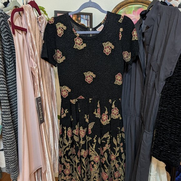 LuLaRoe Nicole Skater Dress, Black Gold Floral Textured Jacquard Size M - Picture 1 of 4